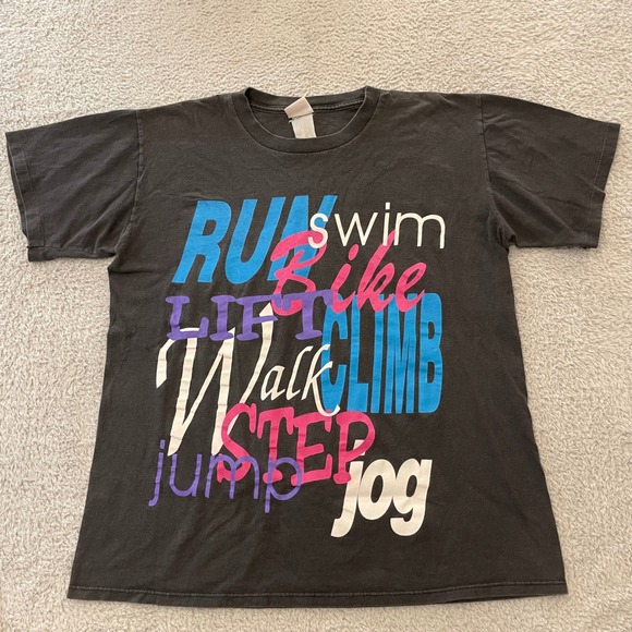 Hanes Her Way Tops - VTG Hanes Her Way Run Swim Bike Never Get Lazy T-Shirt Large Single Stitch